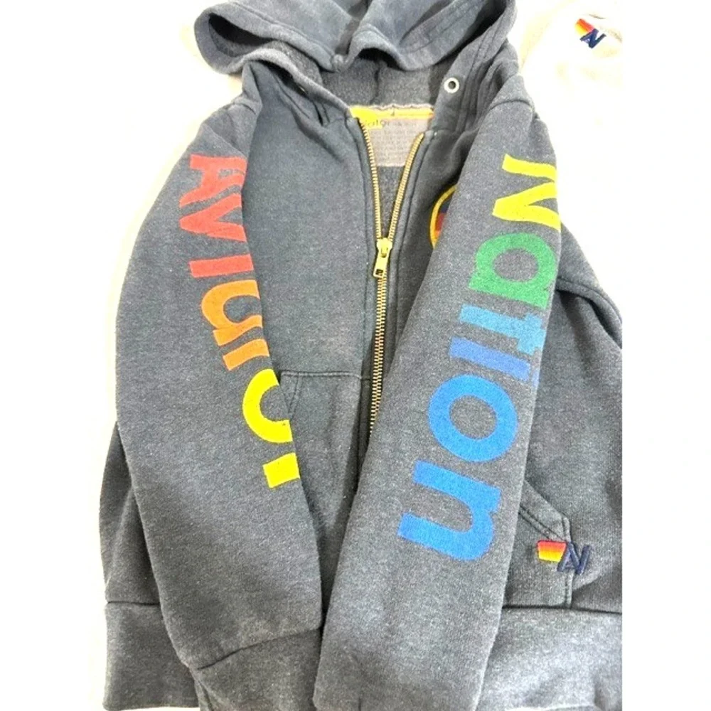 Aviator Nation 2/4T Navy Blue Logo Zip Hoodie & Gray Soul Cycle Logo Sweats